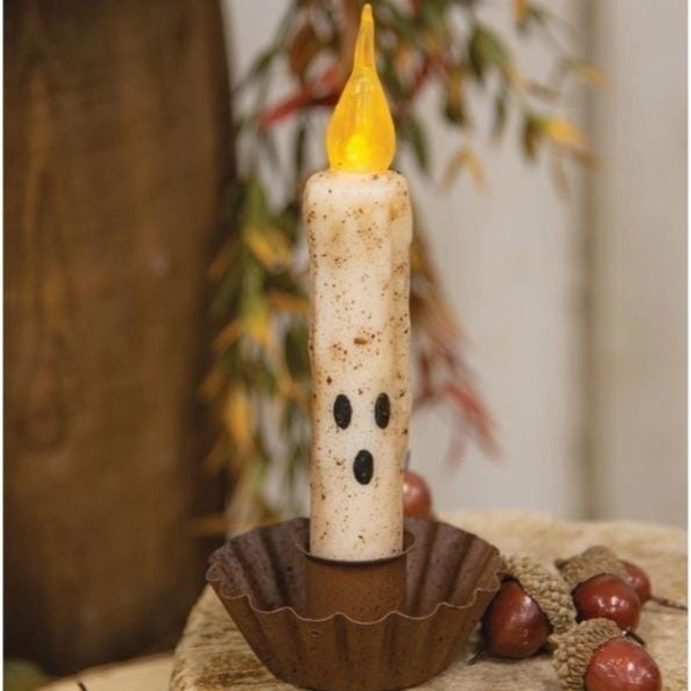 Primitive Halloween GHOST Timer Taper Candle Ivory 6" NEW